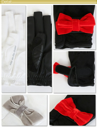 ゴルフ グローブ 女性 両手 指先開き / ベロアリボングローブ