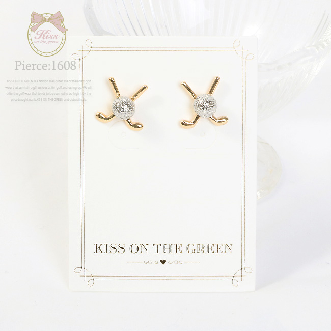 クロスクラブ＆ボールピアス /（ゴールド）アクセサリー ゴルフウェア