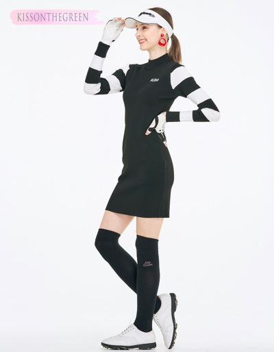 軽量ニット袖ボーダージャガードワンピース(ゴルフウェア
