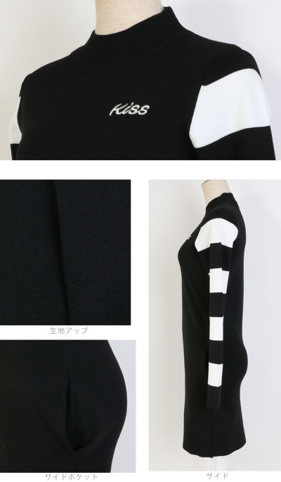 軽量ニット袖ボーダージャガードワンピース(ゴルフウェア レディース