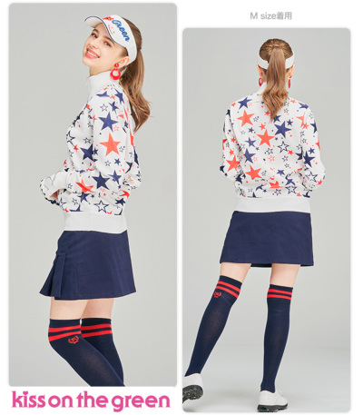 ゴルフ 軽量ニット トップス アウター ジップアップニット / 星柄