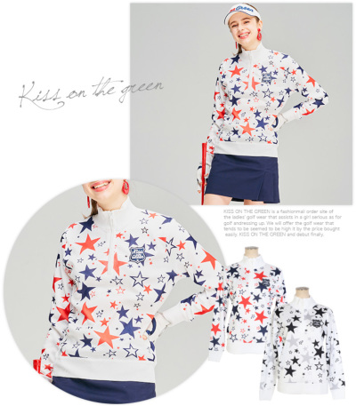 ゴルフ 軽量ニット トップス アウター ジップアップニット / 星柄