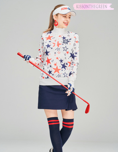 ゴルフ 軽量ニット トップス アウター ジップアップニット / 星柄