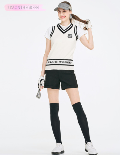 ゴルフウェア レディース ニット ベスト シンプル モノトーン配色