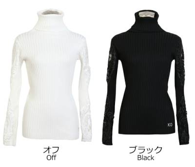 袖レース付きリブニットトップス / ゴルフウェア レディース