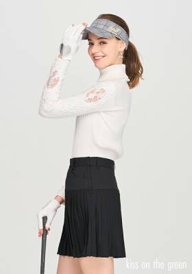 袖レース付きリブニットトップス / ゴルフウェア レディース