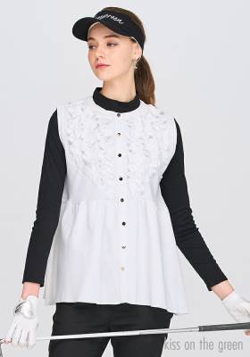 胸元フリルノースリーブトップス / ゴルフウェア レディース ノースリ