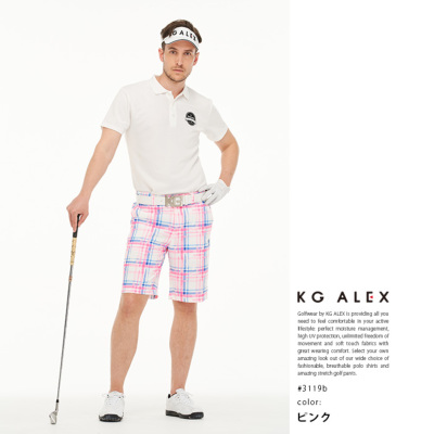 KG-ALEX パステルチェック柄アジャスター付きハーフパンツ ゴルフウェア メンズ M-L (ゴルフウェア パンツ メンズパンツ ショート  アジャスター付 ) メンズ_ボトムス キスオンザグリーン