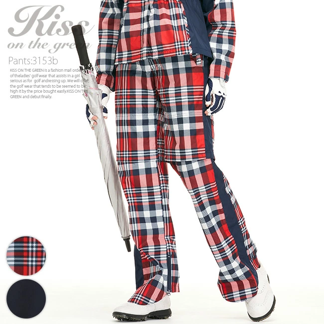 チェックが可愛いパンツです。サイドの赤色のラインが特徴です。冬のゴルフに最適。