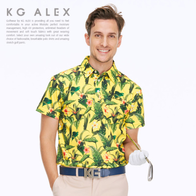 KG-ALEX ボタニカル柄半袖ポロシャツ ゴルフウェア メンズ 全1色 M-L ...
