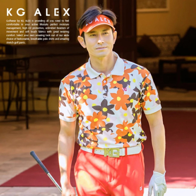 KG-ALEX フラワープリント半袖ポロシャツ ゴルフウェア メンズ 春夏用