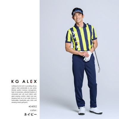 KG-ALEX ストライプ柄ロゴ入り半袖ポロシャツ ゴルフウェア