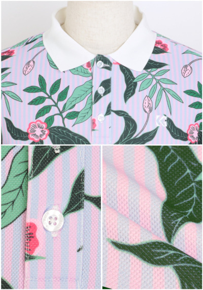 KG-ALEX ストライプ×ボタニカル柄半袖ポロシャツ ゴルフウェア メンズ