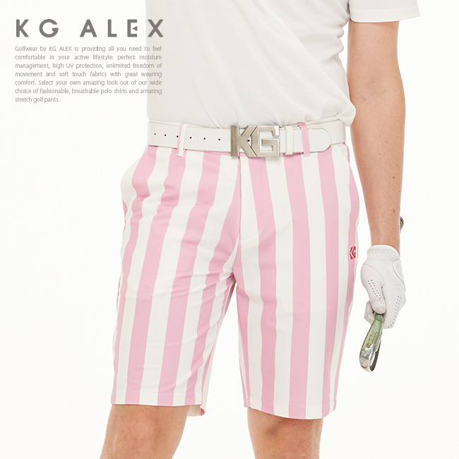 ゴルフ メンズ ハーフ パンツ 柄 ハーパン / ストライプ柄ハーフパンツ / ウエストの滑り止め機能付き / KG-ALEX ゴルフウェア メンズ  M-XL メンズウェア ギフト 誕生日 プレゼント コンペ