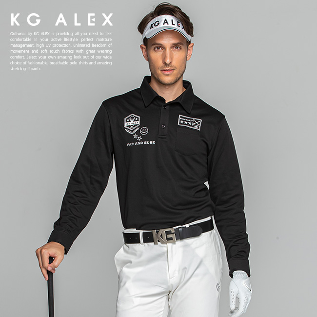 ゴルフ ポロシャツ トップス ゴルフウェア メンズ おしゃれ ポロ シャツ 長袖 定番 無地 ゴルフモチーフロゴ刺繍入り長袖鹿の子ポロシャツ M L 伸縮性 ストレッチ 着心地 抜群 無地 Kg Alex メンズ ギフト プレゼント コンペ メンズ トップス キスオンザグリーン