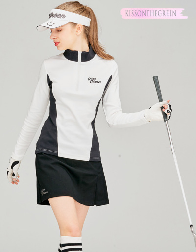 ゴルフ 長袖 シャツ 着回し 無地 シンプル モノトーン / ジップアップ