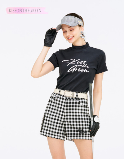 ゴルフ 半袖 シャツ 着回し 無地 シンプル モノトーン / ロゴプリント