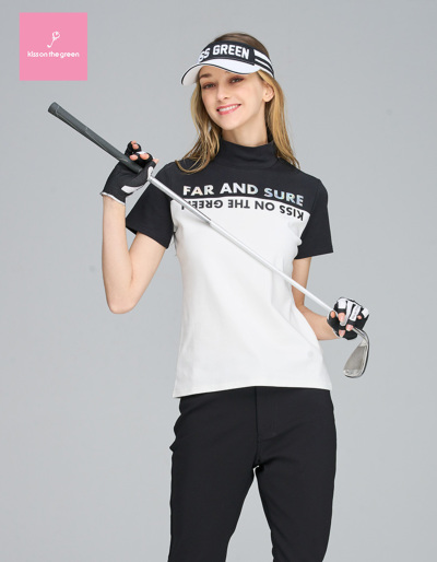 ゴルフ 半袖 シャツ 着回し 無地 シンプル モノトーン / オーロラ箔