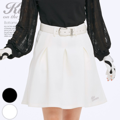 ゴルフウェア レディース スカート 丈長め タック入りネオプレーンスカート インナーパンツ付き 裏地付き ふんわりキュートなシルエット ゴルフ スカート 上品スカート ボトムス キスオンザグリーン