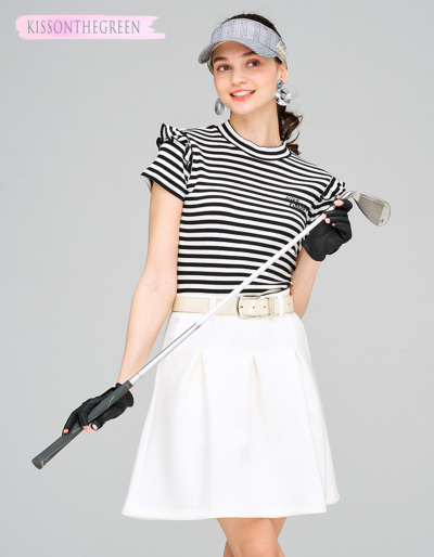 ゴルフウェア レディース スカート 丈長め / タック入りネオプレーン