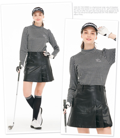 ゴルフウェア レディース スカート エコレザー 丈長め / エコレザー