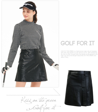 ゴルフウェア レディース スカート エコレザー 丈長め / エコレザー