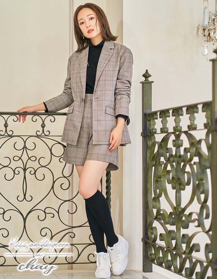 Mark & Lona チェック柄ジャケットショートパンツセット 36 セットアップ チェック柄 ダブルジャケット×ショートパンツ