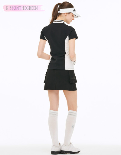 ゴルフ レディース ジーフォア 半袖 トップス シャツ モックネック（ブラック） 高品質の人気 G/FORE 黒 38 レディースゴルフモックネックシャツ