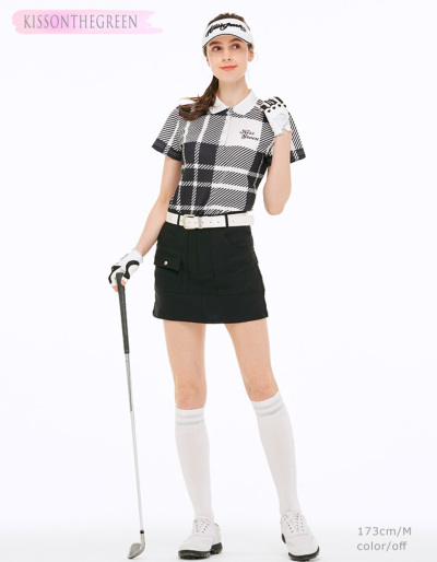 ゴルフ 半袖 シャツ モノトーン チェック / ビックチェック柄鹿の子