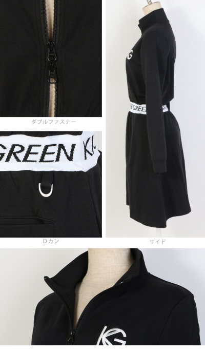 ゴルフ ワンピース 長袖 無地 スポーティー ワンピ / ウエストロゴ