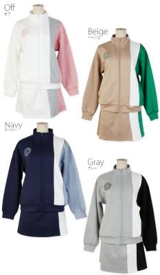 ゴルフウェア レディース ダンボールニットカラー切り替えジップアップ