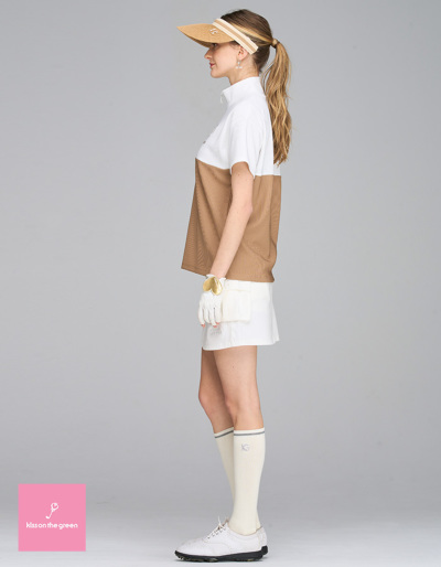 Resurrection レディースゴルフウェア モックネック半袖シャツM ③ ゴルフ ウェア レディース 半袖 シャツ トップス 配色使いが