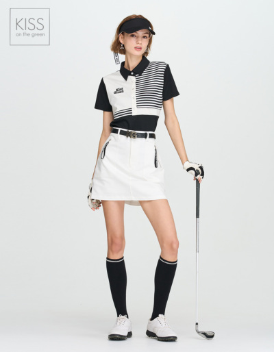 ゴルフ ウェア レディース 半袖 シャツ トップス / ボーダー切り替え