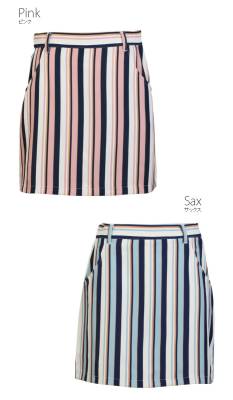 ゴルフウェア レディース スカート 丈長め 柄 / ストライプ柄台形