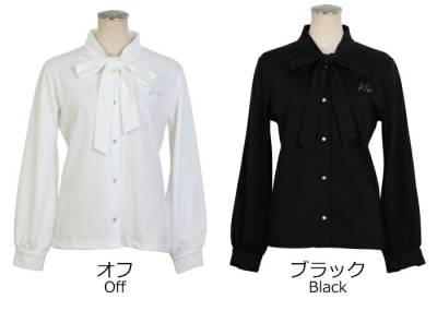 ゴルフ 長袖 シャツ 女性 レディース りぼんボウタイ付き鹿の子