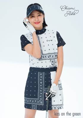 バンダナ柄バイカラートップス＆スカート上下セット (スカートは