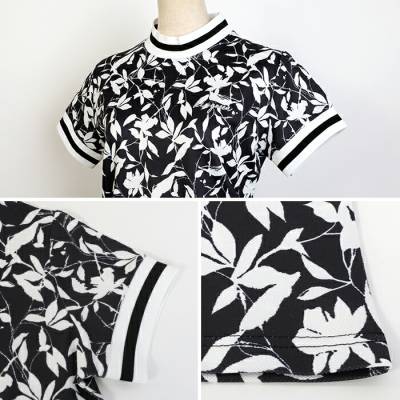 モノトーンフラワー柄ライン入りトップス＆スカート上下セット