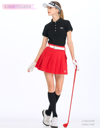 ゴルフウェア レディース スカート ポーチ付きボックスプリーツ
