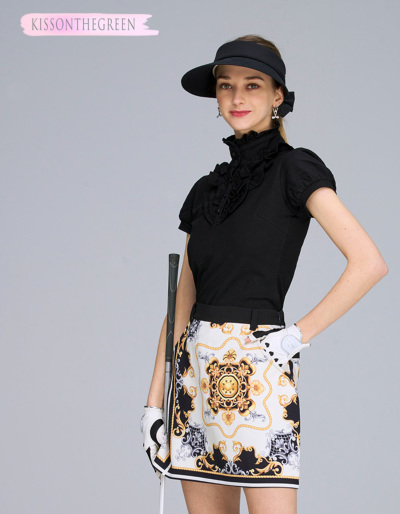 代引手数料&送料無料】胸元フリルスタンドカラー鹿の子ポロシャツ【着