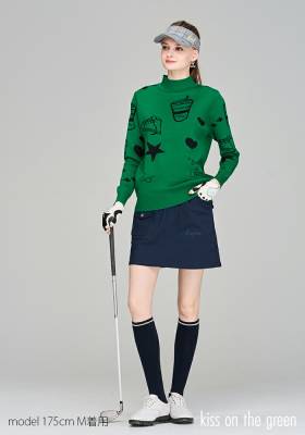 ゴルフウェア レディース 長袖 ニット かわいい ポップデザイン