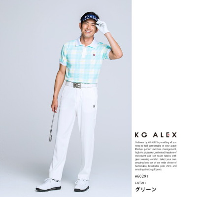 KG-ALEX パステルチェック柄半袖ポロシャツ ゴルフウェア メンズ 春夏