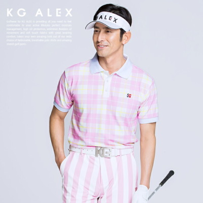 KG-ALEX パステルチェック柄半袖ポロシャツ ゴルフウェア メンズ 春夏