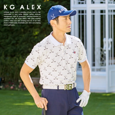 KG-ALEX ゴルフクラブ柄半袖ポロシャツ ゴルフウェア メンズ 春夏用