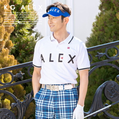 KG-ALEX ロゴプリント入りコットン鹿の子半袖ポロシャツ ゴルフウェア