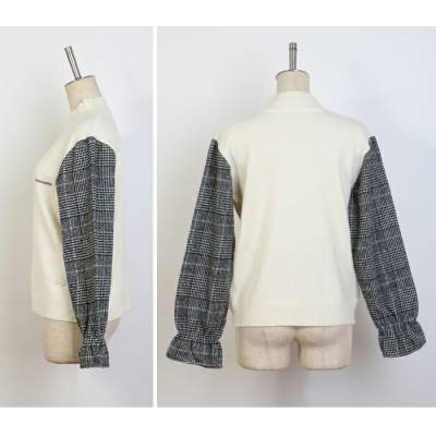 ゴルフウェア レディース 長袖 ニット モックネック チェック袖切替え