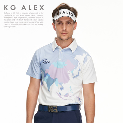 KG-ALEX ワールドマップ柄半袖ポロシャツ【吸水速乾・UV加工・接触冷感 