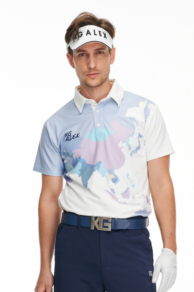 KG-ALEX ワールドマップ柄半袖ポロシャツ【吸水速乾・UV加工・接触冷感