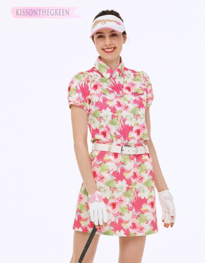 ゴルフ用花柄ポロシャツとスカートセット 代引手数料&送料無料】カラフルフラワープリントポロシャツ＆スカート