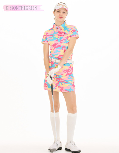 代引手数料&送料無料】カラフルカモフラ柄ポロシャツ＆スカート上下