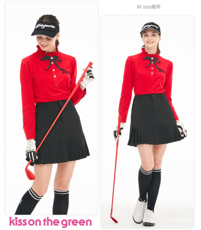 DESCENTE GOLF 長袖ポロシャツ L 赤/黒 スカートM フォロー割】 美品